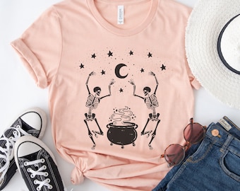 Dancing Skeletons Shirt, Skeleton Shirt, Mystical Goth Shirt, Witchy Aesthetic Clothing, Celestial Shirt, Trendy Halloween Shirt, Skellies