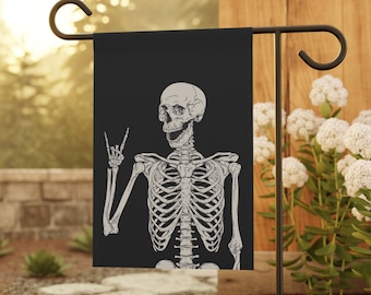 Skeleton Garden Flag, Fall Garden Flag, Halloween Garden Flag, Funny Skeletons Home Banner, Pumpkin Season Flag, Spooky Season Flag, Skelly!