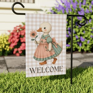 Bandera de jardín de ganso, bandera de jardín de gansos, banderas de jardín de primavera, bandera de jardín de estilo cottagecore, bandera de jardín de Pascua, bandera de jardín de animales de granja, bandera de verano 12'' × 18''