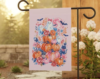 Pastel Halloween Garden Flag, Cute Ghost Garden Flag, Girly Pumpkin Flag, Pink Halloween Decor, Fall Yard Flags, Spooky Season Flag