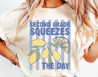 Second Grade Squeezes The Day Shirt, Second Grade Lemon Shirt, 2nd Grade Teacher Stripes Tee, Second Grader Shirts, Preppy Second Grade Crew