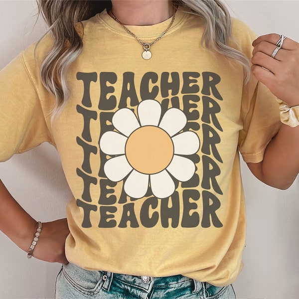 Comfort Colors® Shirt, Comfort Colors Teacher Shirt, Teacher Daisy Shirt, Floral Teacher Tees, Retro Teaching Shirts, Groovy Teacher T-Shirt