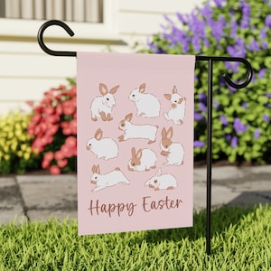 Happy Easter Garden Flag, Easter Bunny Garden Flags, Bunnies Decor, Rabbit Yard Flag, Spring Garden Flags, Easter Home Banner, Holiday Flags