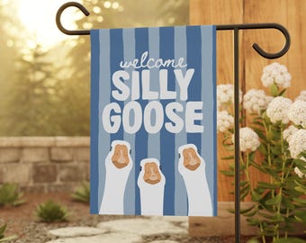 Welcome Silly Goose Garden Flag, Goose Garden Flags, Funny Geese Yard Flags, Striped Welcome Flags, Cute Summer Flags, Silliest Goose Flag