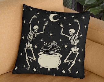 Dancing Skeletons Pillow, Halloween Pillow, Mystic Gifts, Mystical Home Decor, Goth Pillow, Witchy Aesthetic Room Decor, Spooky Pillows