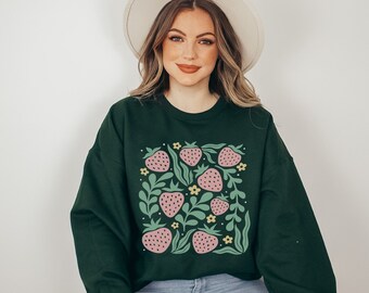 Strawberry Sweatshirt, Strawberries Sweatshirt, Strawberry Lover Gift, Cottagecore Aesthetic Crewneck, Fruit Sweatshirts, Spring Crewneck