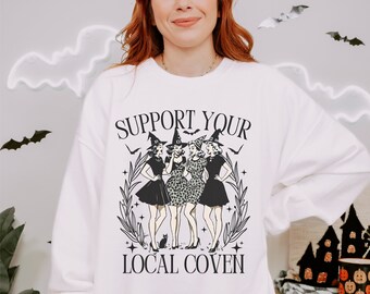 Support Your Local Coven Sweatshirt, Cute Halloween Sweatshirt, Witchy Sweatshirt, Halloween Witch Sweatshirt, Fall Apparel, Autumn Crewneck