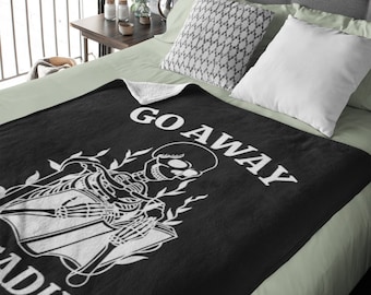 Go Away I'm Reading, Reading Blanket, Skeleton Reading, Bookish Blanket, Librarian Gifts, Funny Reader Gift, Fall Book Decor, Book Throws