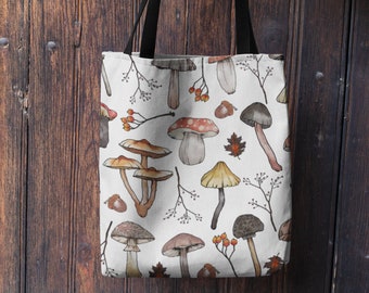 Mushroom Tote Bag, Mushroom Gift, Cottagecore Aesthetic, Botanical Tote, Earthy Tote Bag, Forest Fungi, Carryall Bag, Mycology, Foraging Bag