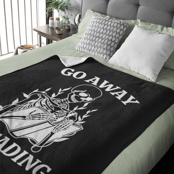 Go Away I'm Reading, Reading Blanket, Skeleton Reading, Bookish Blanket, Librarian Gifts, Funny Reader Gift, Fall Book Decor, Book Throws