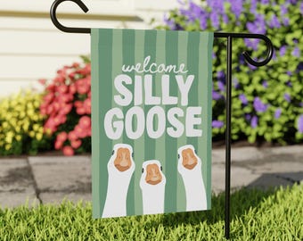 Welcome Silly Goose Garden Flag, Goose Garden Flags, Funny Geese Yard Flags, Striped Welcome Flags, Cute Summer Flags, Silliest Goose Flag