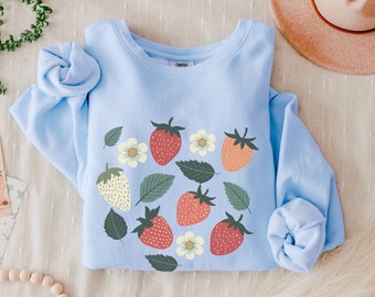 Strawberry Sweatshirt, Strawberries Lightweight Sweatshirt, Spring Crewneck, Cottagecore Gift, Garden Sweatshirt, Farmer's Market Apparel