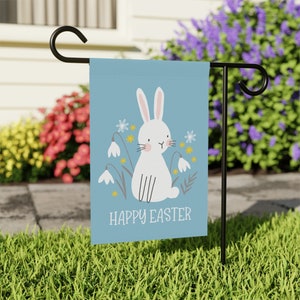 Happy Easter Flag, Bunny Flag, Spring Yard Flag, Easter Garden Flags, Cute Holiday Banner, Easter Bunny Garden Flag, Springtime Decor
