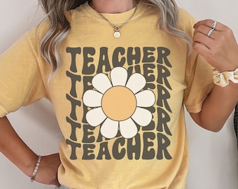 Comfort Colors® Shirt, Comfort Colors Teacher Shirt, Teacher Daisy Shirt, Floral Teacher Tees, Retro Teaching Shirts, Groovy Teacher T-Shirt