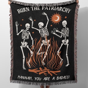 Burn The Patriarchy Blanket, Personalized Feminist Gift, Dancing Skeletons Woven Blanket, Women's Rights Tapestry, Female Empowerment Throws