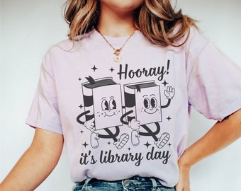 Comfort Colors® Shirt, Hooray It&#39;s Library Day, Comfort Colors Reading Shirt, Library Shirt, Funny Book Shirt, Bookish Tees, Librarian Gift