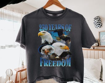 Bootleg Bald Eagle Crop Top, Funny America 250th Crop Top, America Crop Top, 250 Years USA Anniversary, Fourth of July Boxy Tee, 4th of July