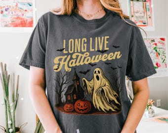 Long Live Halloween Crop Top, Halloween Crop Top, Ghost Boxy Tee, Witchy Crop Top, Fall Boxy Crop, Spooky Cropped Tee, Retro Halloween Crop