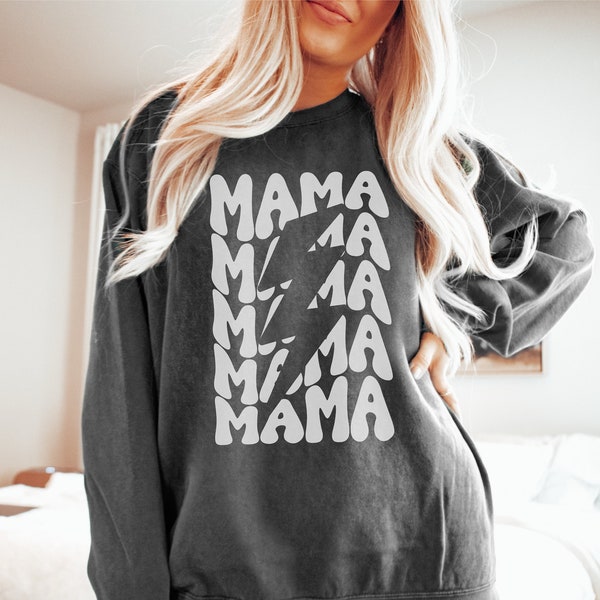 Comfort Colors® Sweatshirt, Comfort Colors Mama Sweatshirt, Lightning Bolt Mom Sweatshirt, Comfy Mother's Day Gift, Mama Crewnecks