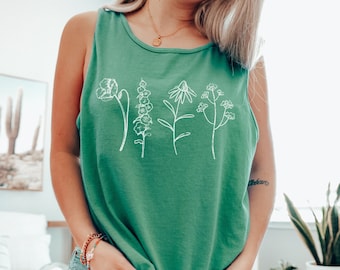 Wildflower Tank Top, Comfort Colors® Tank Top, Flowers Tank Top, Spring Tanks, Gardening Tank, Summer Tank Top, Botanical Tank, Floral Gift