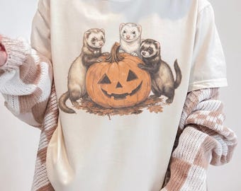 Ferrets Pumpkin Shirt, Ferret Halloween Shirt, Fall Ferret Shirt, Retro Fall Ferret Shirts, Ferret Mom Gift, Autumn Ferret Dad T-Shirt