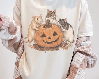 Rats Pumpkin Shirt, Rat Halloween Shirt, Fall Rats Shirt, Retro Fall Rat Shirts, Rattie Gift, Rat Mom Shirt, Spooky Rats Autumn Tee