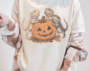 Bearded Dragons  Pumpkin Shirt, Beardie Halloween Shirt, Fall Beardies Shirt, Retro Fall Reptile Shirts, Spooky Bearded Dragon Autumn Tee