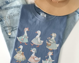 Chemise oies, chemise Comfort Colors®, chemise oie, vêtements esthétiques cottagecore, chemises de printemps, chemise animaux de la ferme, cadeau pour amoureux des oiseaux, t-shirt mignon