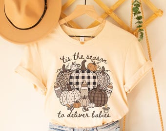 T-shirt « C’est la saison des naissances », T-shirt Thanksgiving « Accouchement », T-shirt obstétricien-gynécologue, T-shirts d’automne pour infirmières en salle de travail, T-shirt sage-femme