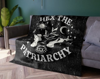 Hex The Patriarchy, Spooky Blanket, Fall Blankets, Feminist Blanket, Dorm Throw, Witchy Blanket, Goth Girl Gifts, Witch Aesthetic Room Decor
