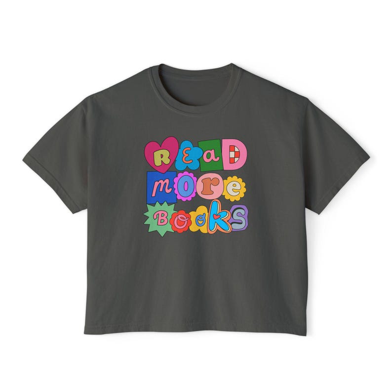 Read More Books Boxy Crop Top, Bookish Crop Top, Magazine Letters Reading Boxy Tee, Scrapbook Cutouts Reader Shirt, Book Lover Gifts image 4