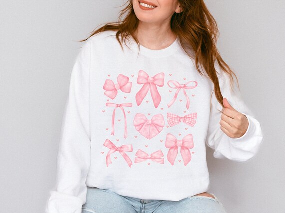 Pink Bows Sweatshirt, Coquette Clothing, Balletcore Sweatshirt, Soft Girl Aesthetic, Ribbon Crewneck, Girly Gifts, Preppy Stuff, Feminine