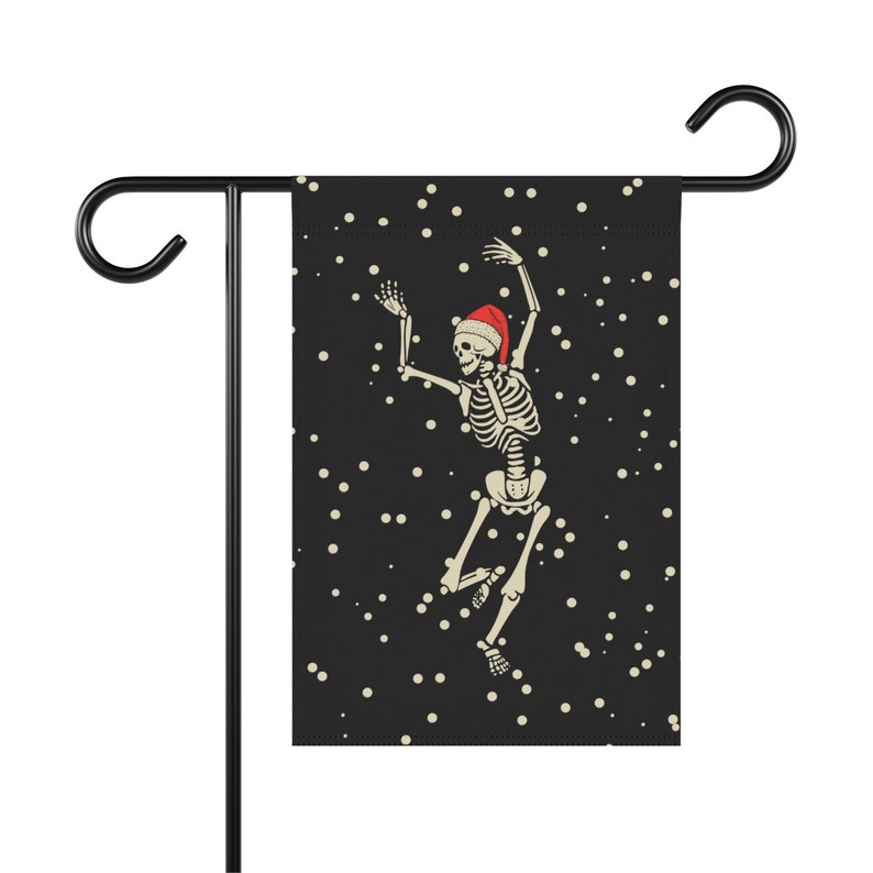 Skeleton Christmas Flag, Winter Garden Flag, Christmas Yard Flag, Gothmas Decor, Spooky Christmas Porch Decor, Creepy Holiday Home Banner image 7