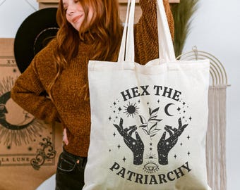 Hex The Patriarchy, Feminist Tote Bag, Feminist Witch, Feminism Tote Bag,  Eco Friendly Canvas Tote Bag, Empowerment Gifts, Leftist Tote