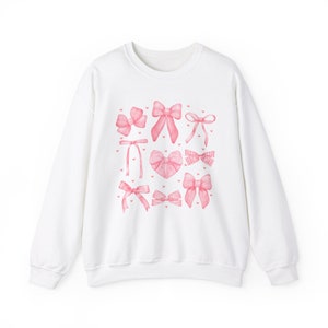 Pink Bows Sweatshirt, Coquette Clothing, Balletcore Sweatshirt, Soft Girl Aesthetic, Ribbon Crewneck, Girly Gifts, Preppy Stuff, Feminine image 6