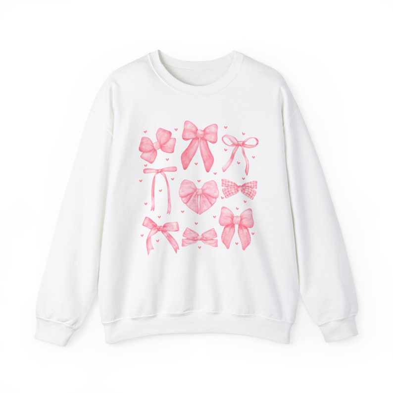 Pink Bows Sweatshirt, Coquette Clothing, Balletcore Sweatshirt, Soft Girl Aesthetic, Ribbon Crewneck, Girly Gifts, Preppy Stuff, Feminine image 6