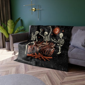 Esqueletos danzantes, Manta esqueleto, Manta espeluznante, Mantas de otoño, Manta bruja, Regalos de chicas góticas, Decoración estética de la habitación de brujas, Halloween imagen 1