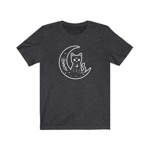 Witch Cat Shirt, Celestial Shirt, Cat And Moon Shirt, Cute Goth Shirt, Crescent Moon Top, Witchy Aesthetic Clothes, Mystical Shirt, Cat Gift Dark Grey Heather