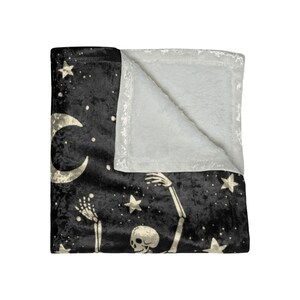 Dancing Skeletons, Skeleton Blanket, Halloween Blanket, Spooky Blankets, Dark Aesthetic Decor, Fall Crushed Velvet Throw, Celestial Throw image 5