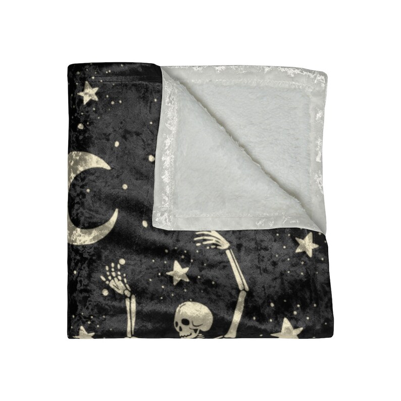 Dancing Skeletons, Skeleton Blanket, Halloween Blanket, Spooky Blankets, Dark Aesthetic Decor, Fall Crushed Velvet Throw, Celestial Throw image 5