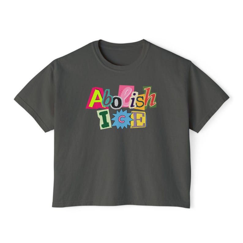 Abolish Ice Crop Top, Liberal Magazine Letters Crop Top, Anti ICE Boxy Crops, Pro Immigrants Crop, Protest Crop , No Human Is Illegal image 5