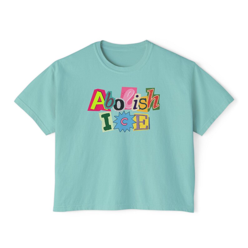 Abolish Ice Crop Top, Liberal Magazine Letters Crop Top, Anti ICE Boxy Crops, Pro Immigrants Crop, Protest Crop , No Human Is Illegal Chalky Mint