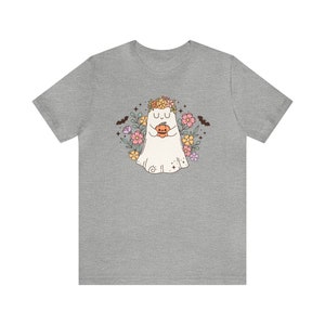 Floral Ghost Shirt, Fall Apparel, Autumn Shirt, Pumpkin Season Shirt, Spooky Cute Shirt, Flowers Ghost Shirt, Cottagecore Halloween Clothing Athletic Heather
