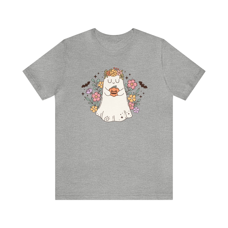 Floral Ghost Shirt, Fall Apparel, Autumn Shirt, Pumpkin Season Shirt, Spooky Cute Shirt, Flowers Ghost Shirt, Cottagecore Halloween Clothing Athletic Heather