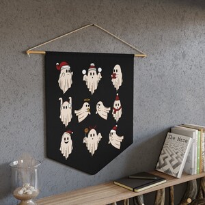 Santa Ghosts Pennant, Dark Christmas Decor, Yule Wall Hanging, Spooky Christmas Wall Decor, Creepy Holiday Wall Hangings, Goth Christmas Art image 4