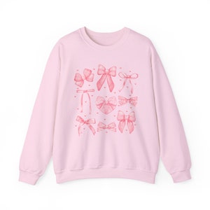 Pink Bows Sweatshirt, Coquette Clothing, Balletcore Sweatshirt, Soft Girl Aesthetic, Ribbon Crewneck, Girly Gifts, Preppy Stuff, Feminine Light Pink