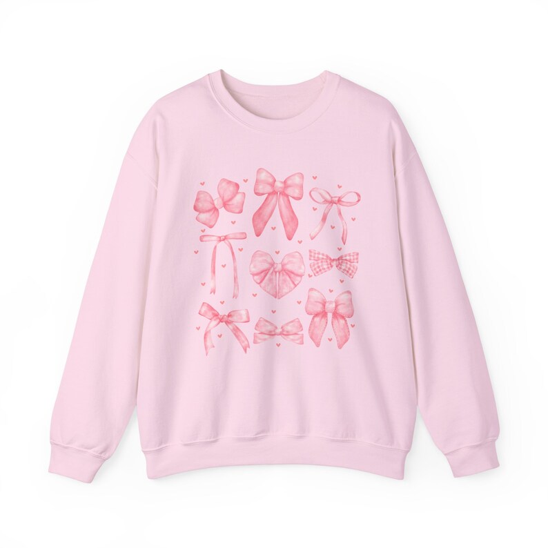 Pink Bows Sweatshirt, Coquette Clothing, Balletcore Sweatshirt, Soft Girl Aesthetic, Ribbon Crewneck, Girly Gifts, Preppy Stuff, Feminine Light Pink