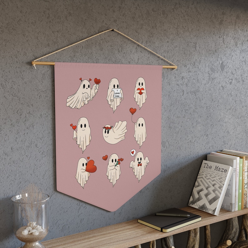 Ghost Valentine, Valentine's Day Wall Hanging, Spooky Valentines Decor, Ghost Wall Decor, Creepy Cute Decor, Goth Wall Decor, Creepy Love image 1