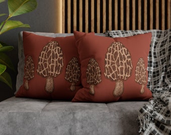 Mushroom Pillow, Morel Mushroom Decor, Cottagecore Decor, Cabin Throw Pillow, Fall Pillows, Cottage Aesthetic, Woodland Cushion, Fall Gifts