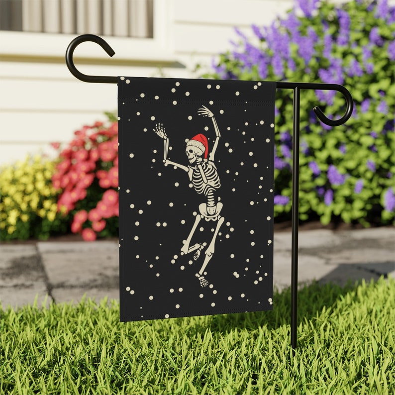 Skeleton Christmas Flag, Winter Garden Flag, Christmas Yard Flag, Gothmas Decor, Spooky Christmas Porch Decor, Creepy Holiday Home Banner image 8